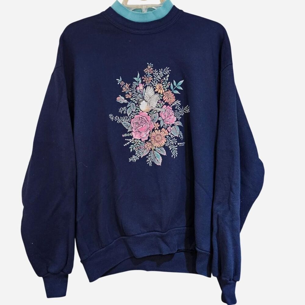 90s grandmacore twee navy bird flowers navy sweatshirt